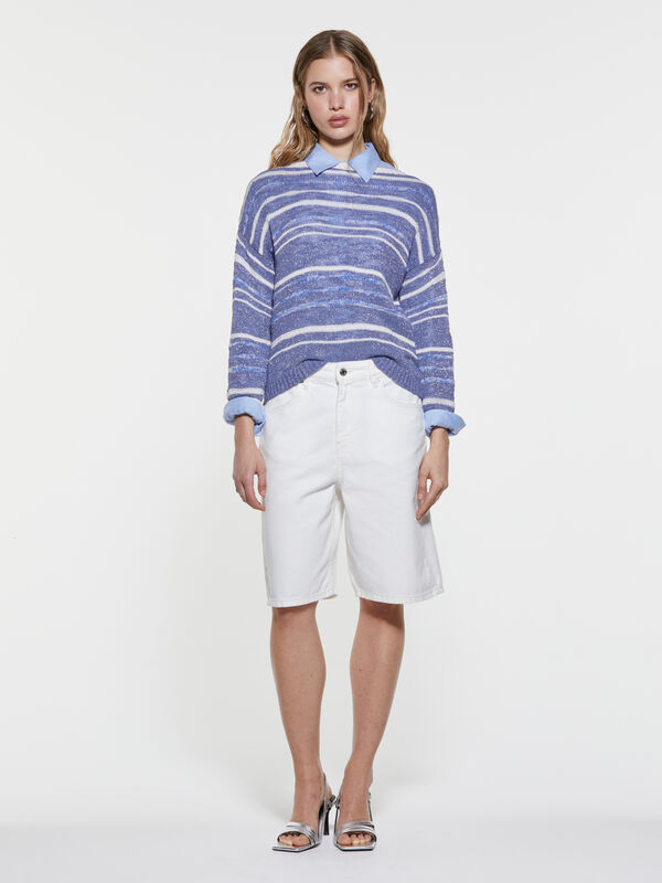 Light blue striped sweater with lurex - women's boat neck sweaters | Sisley