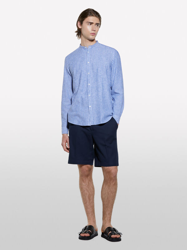 Light blue striped Mandarin collar shirt - men's regular fit shirts | Sisley