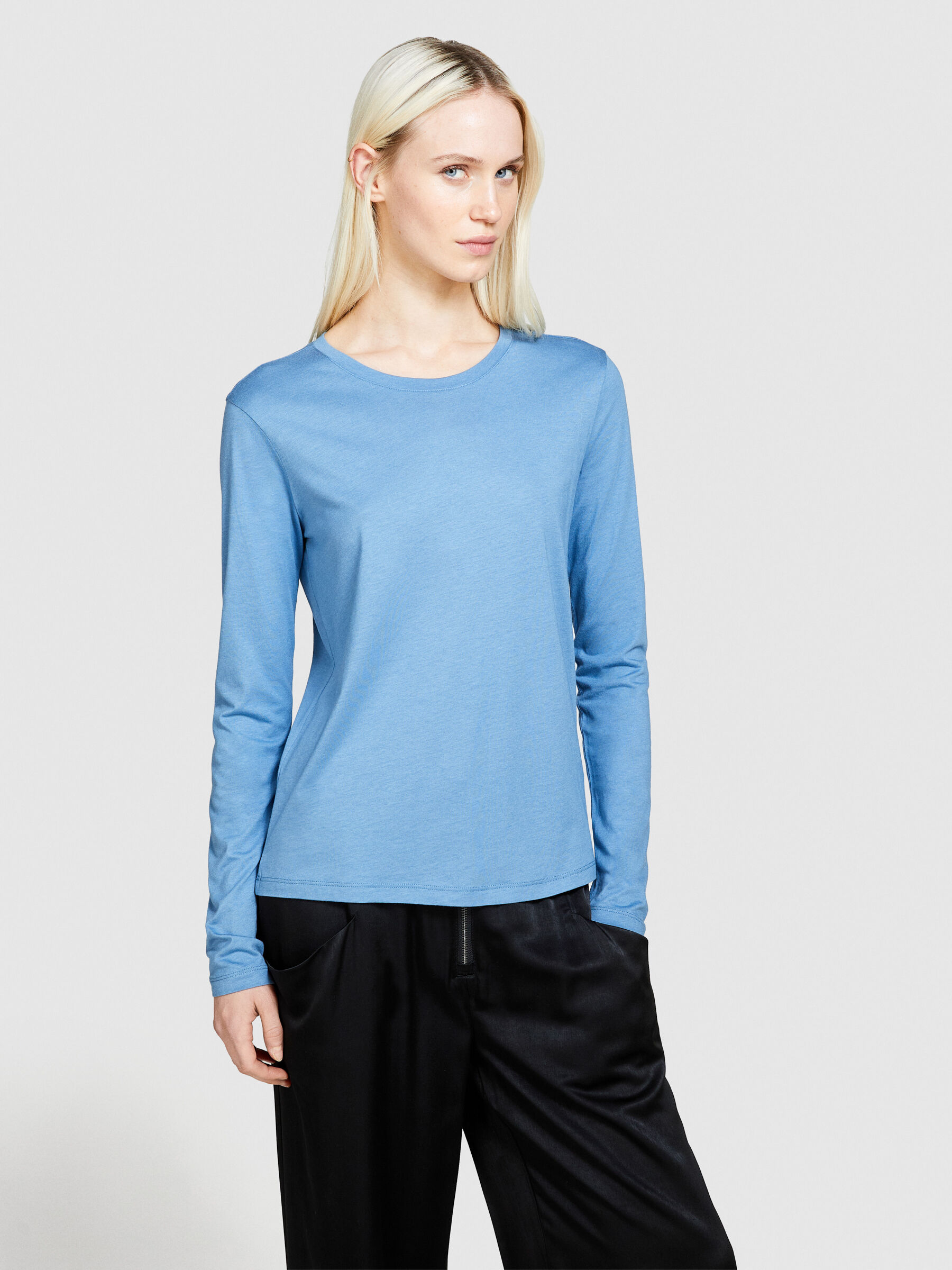 Long sleeve crew neck t-shirt, Light Blue - Sisley