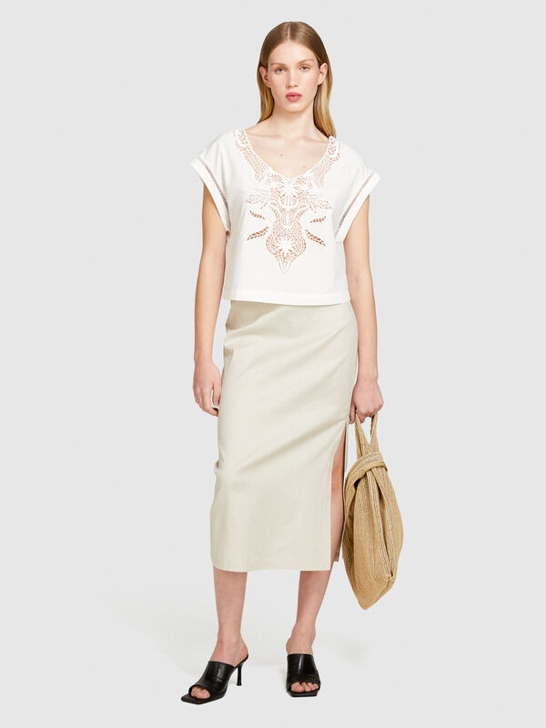 Cropped blouse with crochet - women's blouses | Sisley