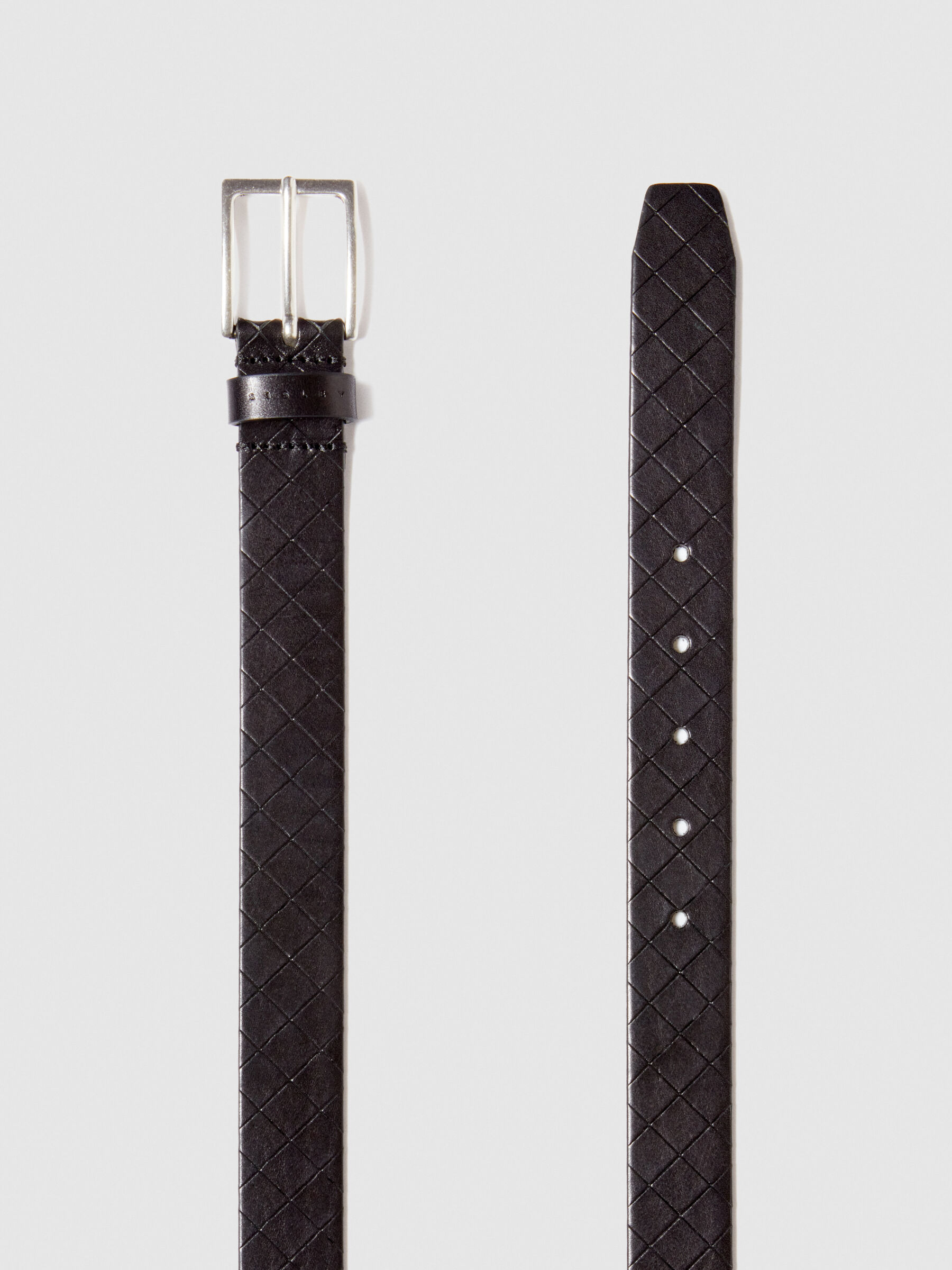 Leather belt with braiding, Black - Sisley