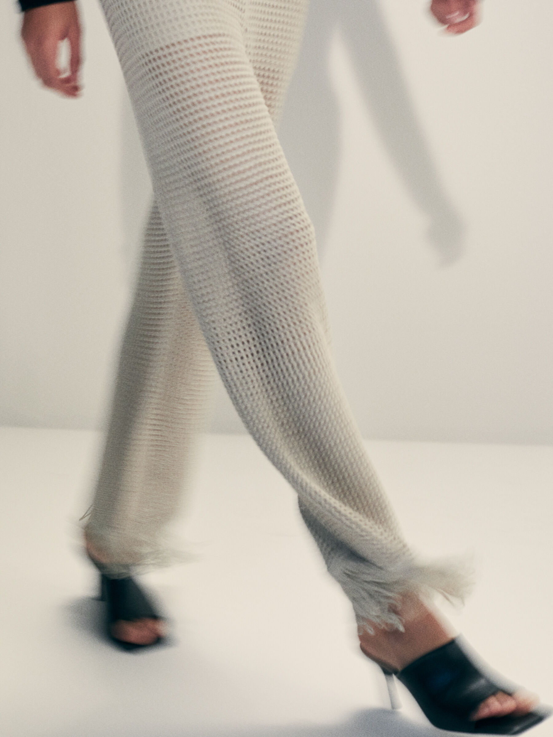 Perforated trousers with fringe, Beige - Sisley