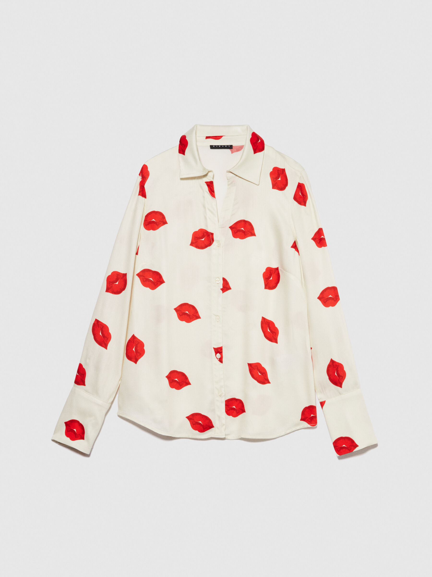 Printed satin shirt, Creamy White - Sisley