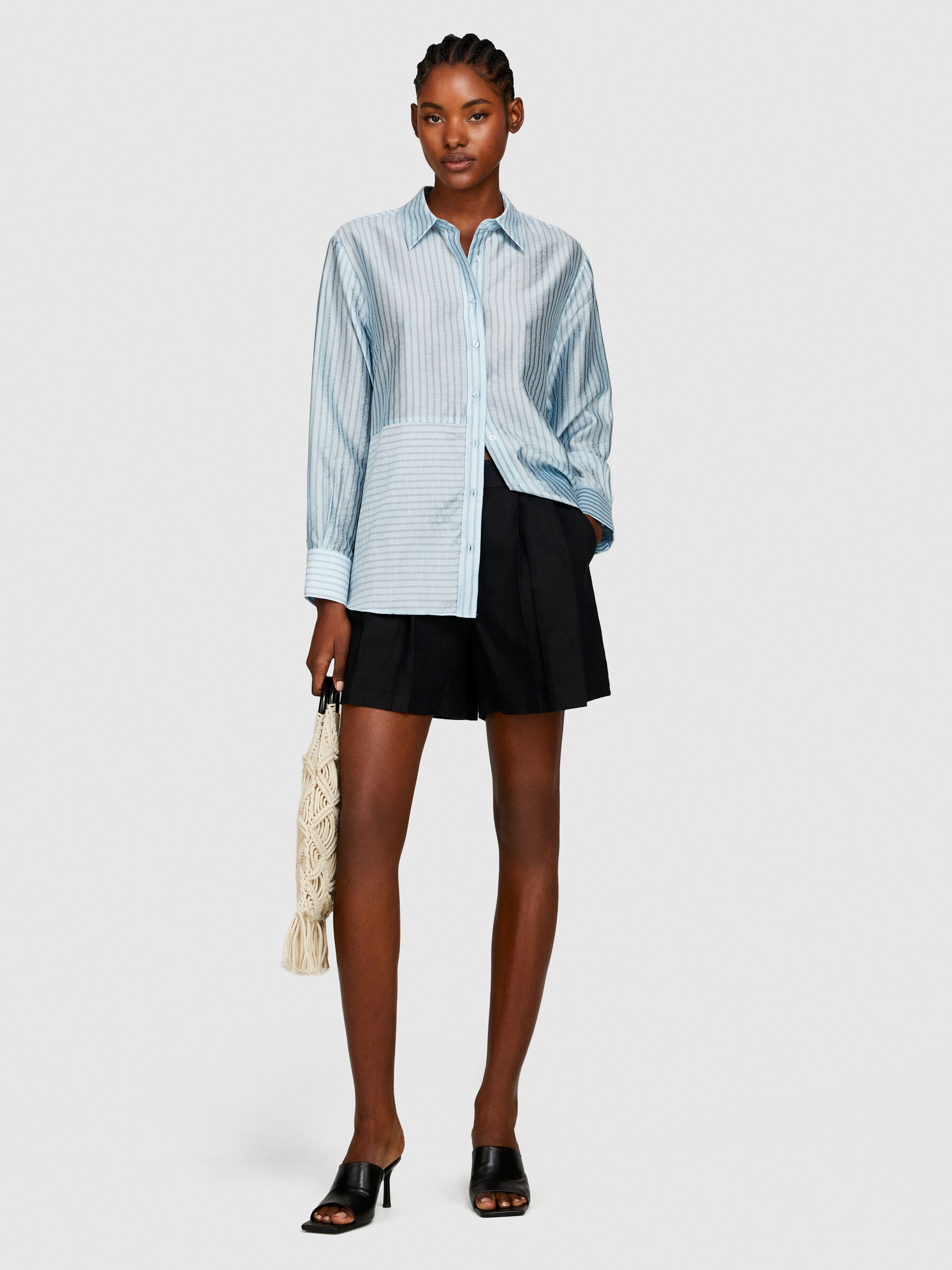 Blue linen shorts womens online