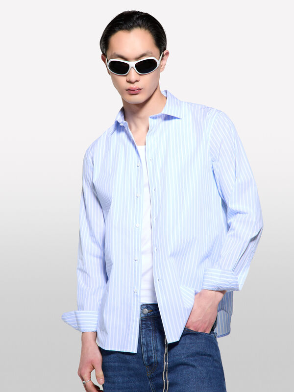 Light blue yarn dyed shirt - men's regular fit shirts | Sisley