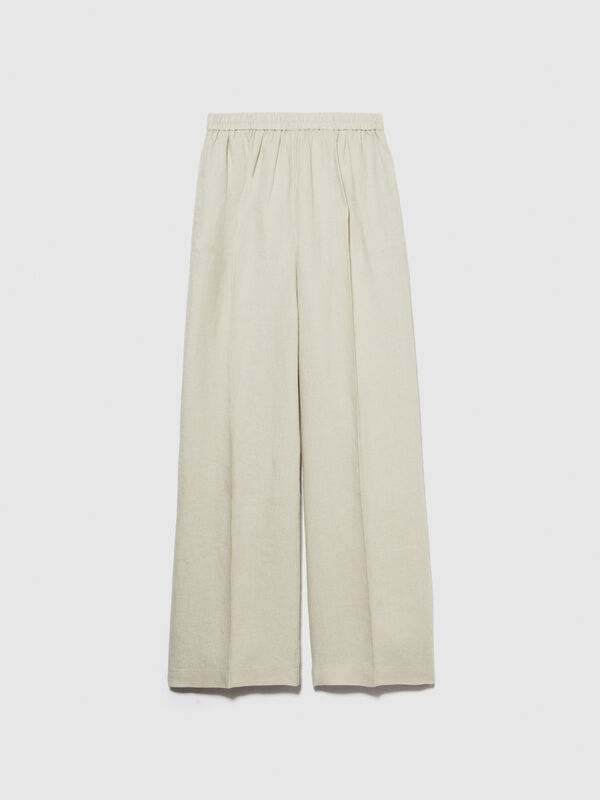 100% linen flare fit trousers - women's flared trousers | Sisley