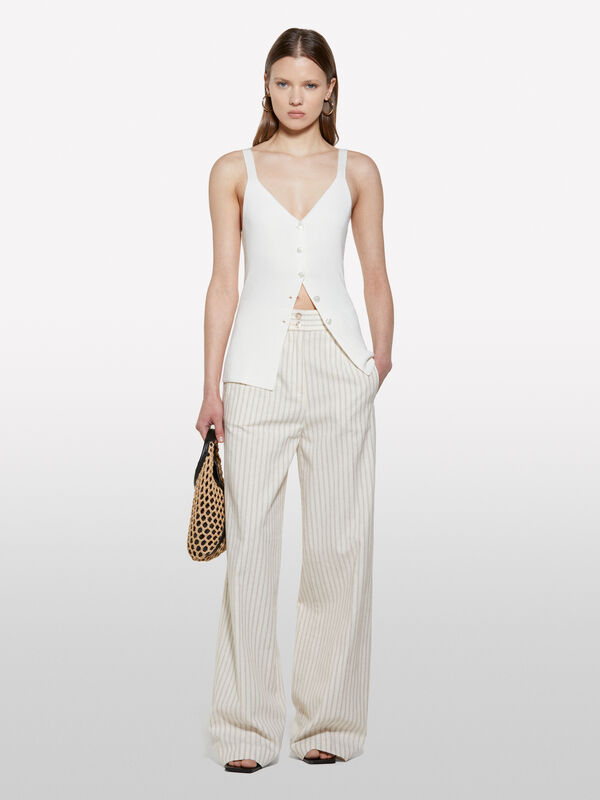 Beige striped trousers - women's palazzo trousers | Sisley