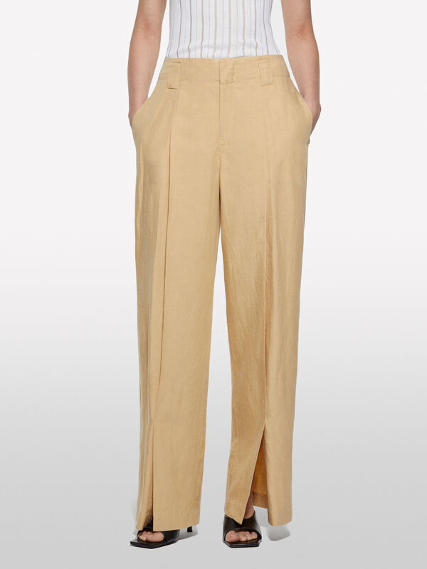 Mustard palazzo trousers - women's palazzo trousers | Sisley