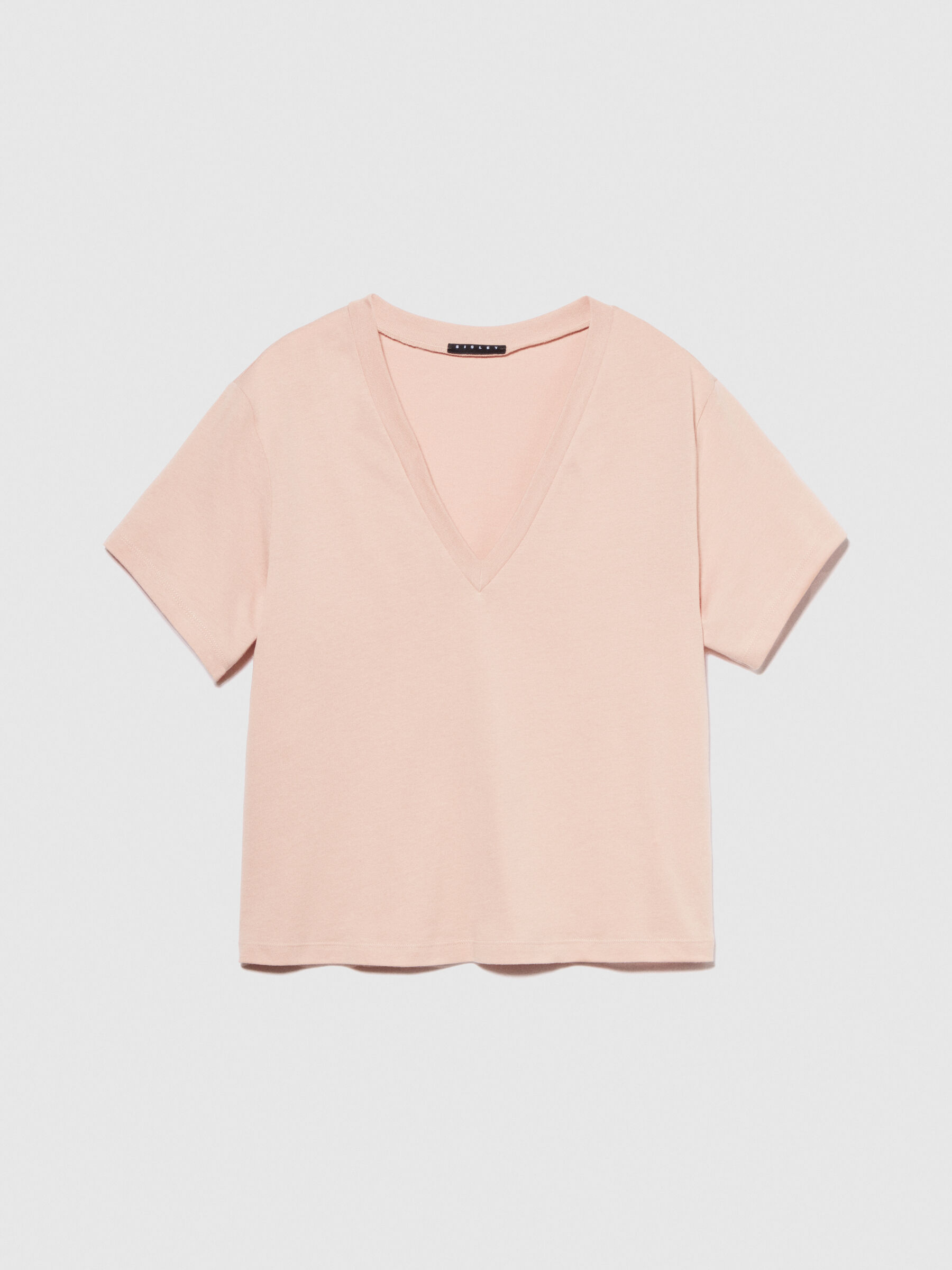 T-shirt with V-neck in 100% organic cotton, Nude - Sisley T-shirt with V-neck in 100% organic cotton, Nude - Sisley