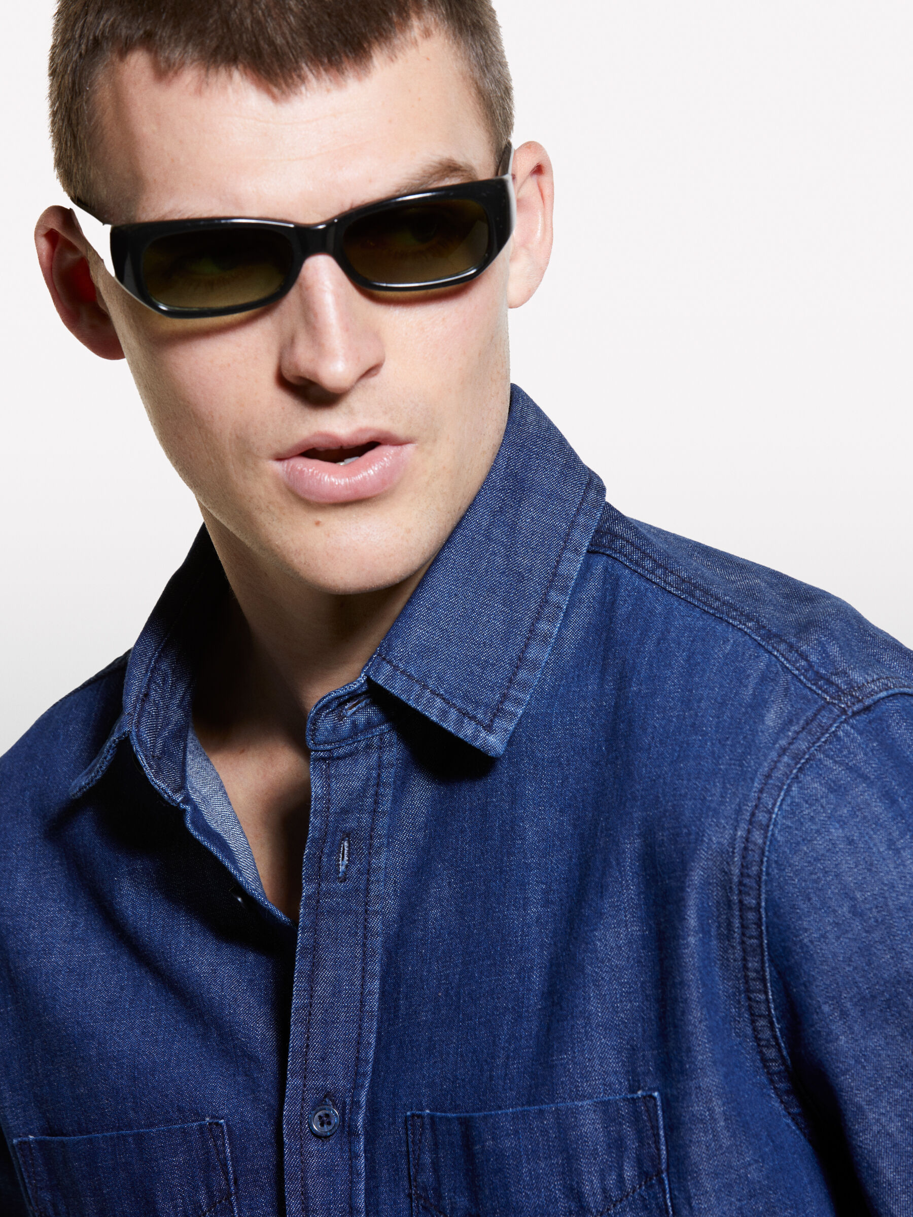 Dark blue regular fit denim shirt, Dark Blue - Sisley