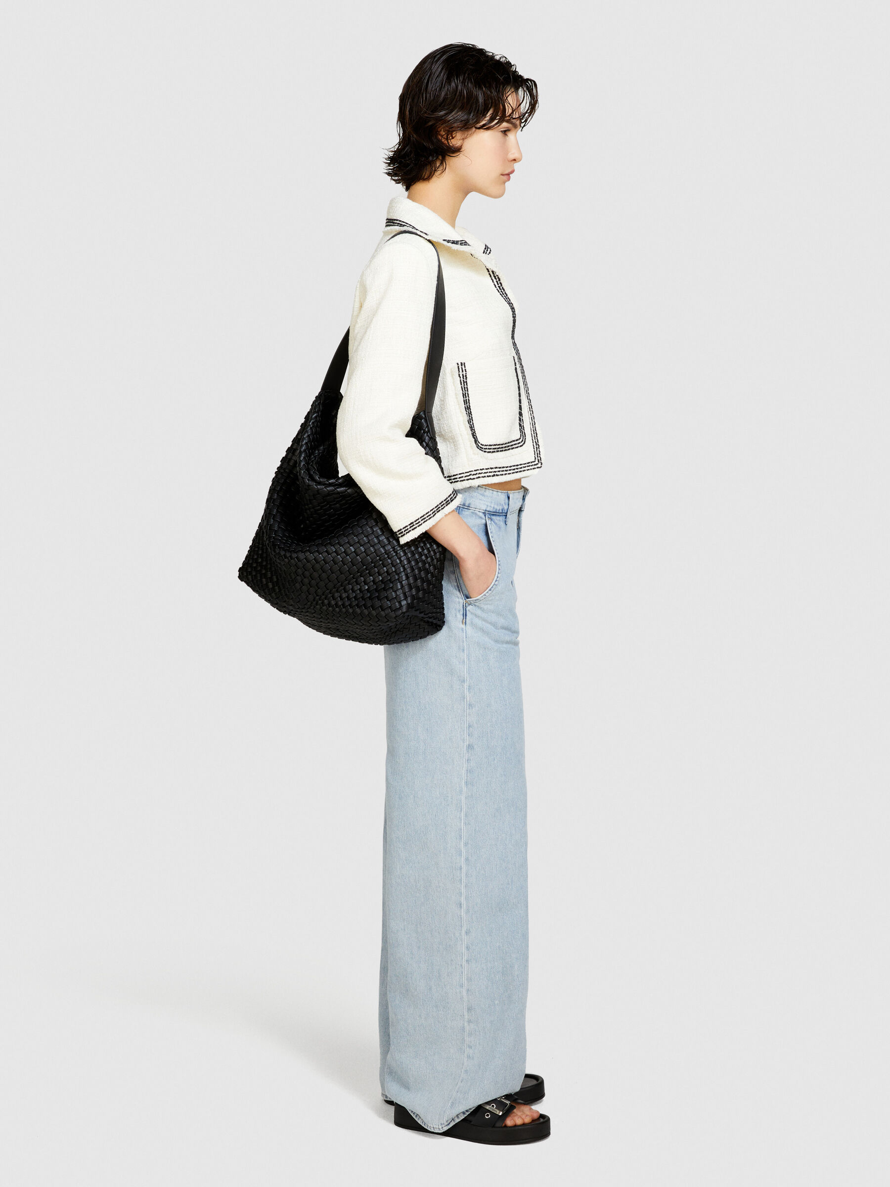 Frayed bouclé jacket, Creamy White - Sisley
