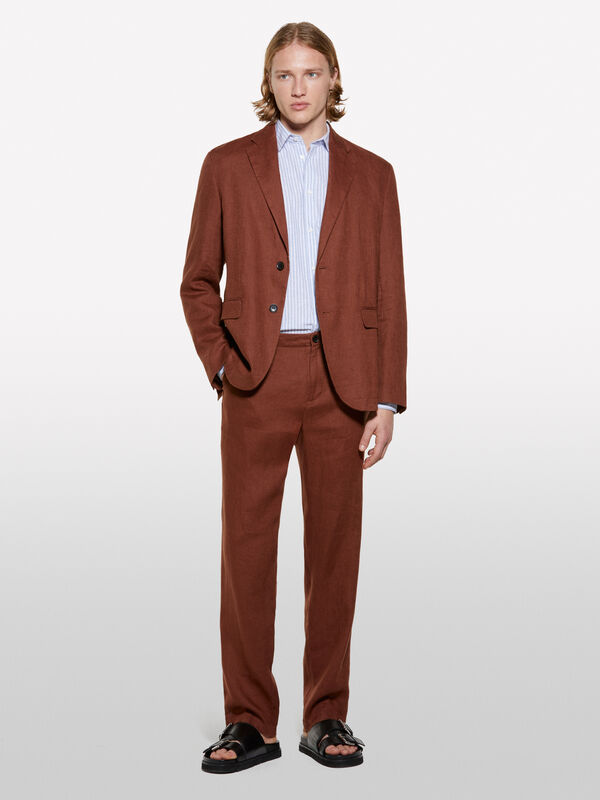 Brown 100% linen trousers - men's slim fit trousers | Sisley