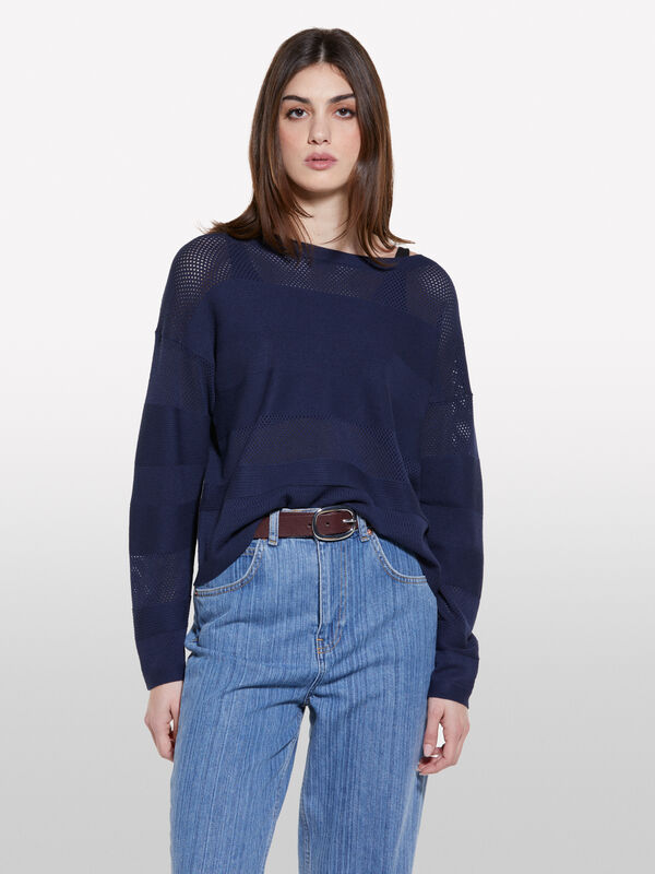 Dark blue sweater viscose dark blue with boat neck - women's boat neck sweaters | Sisley