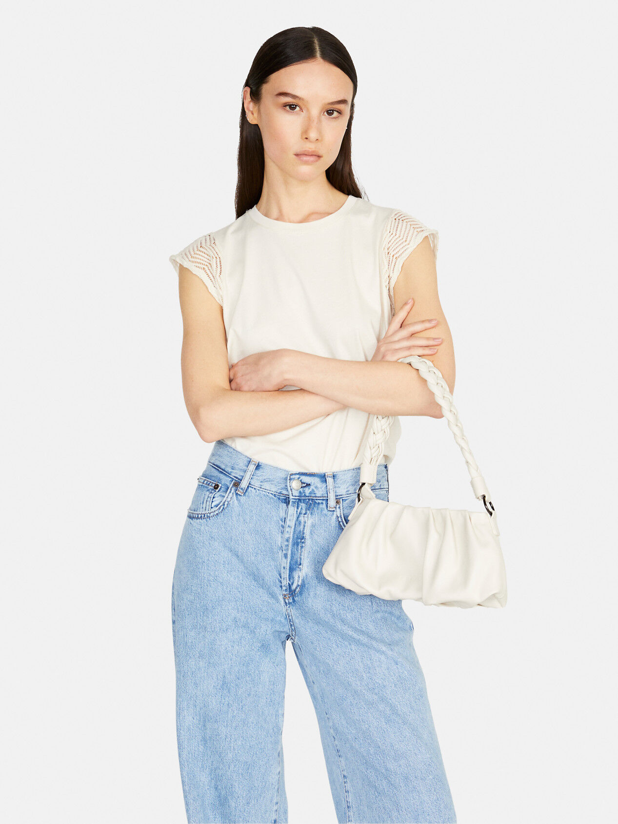 Baguette bag with braided handle Creamy White Sisley