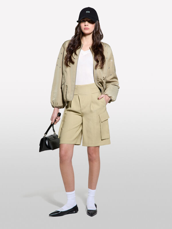 Military green bermudas with big pockets - women's shorts | Sisley