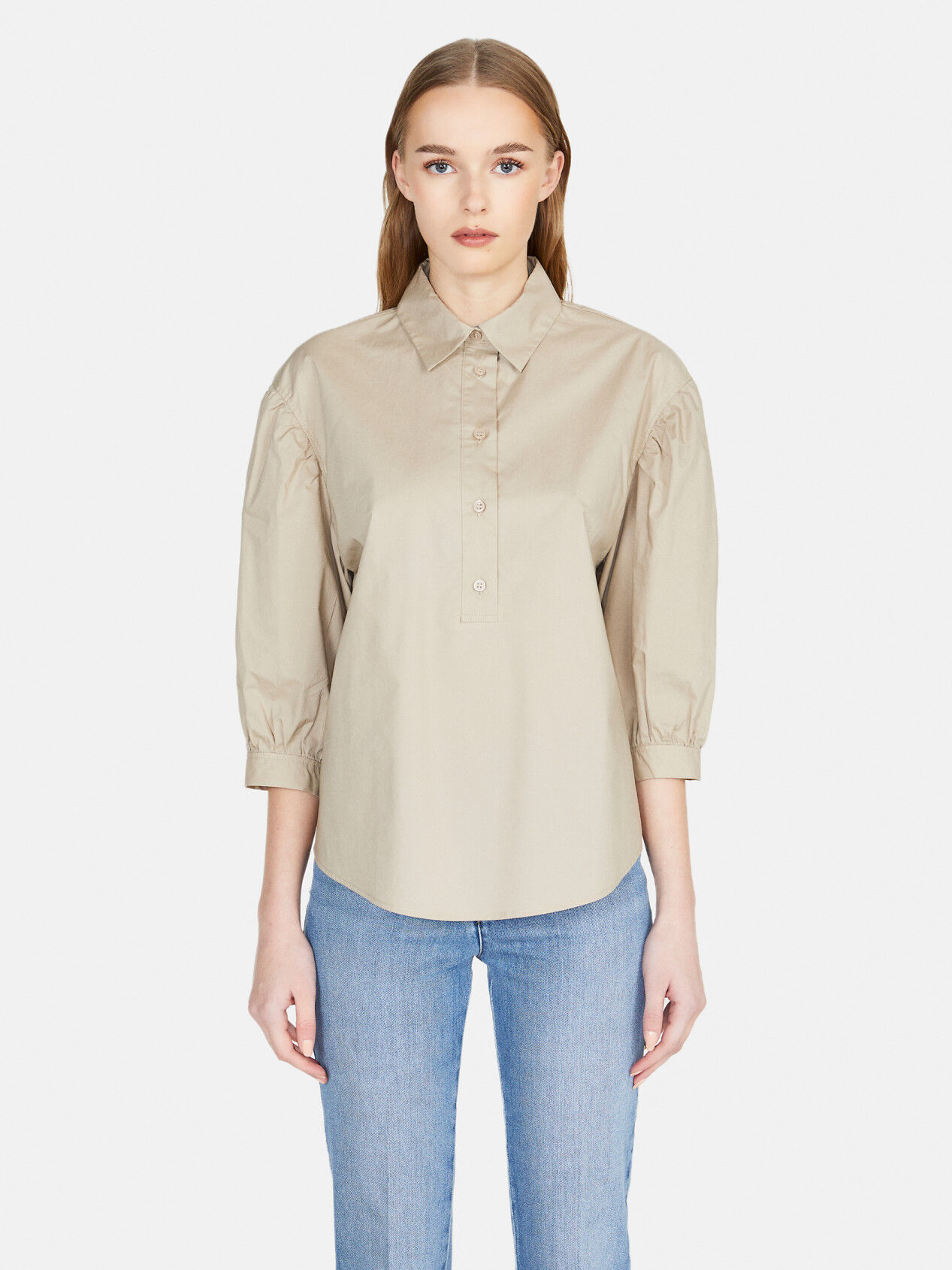 Shirt with balloon sleeves, Gray - Sisley