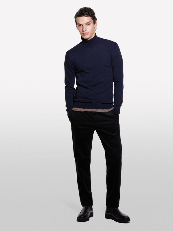 Regular fit dark blue sweater with high neck - men's high neck sweaters | Sisley