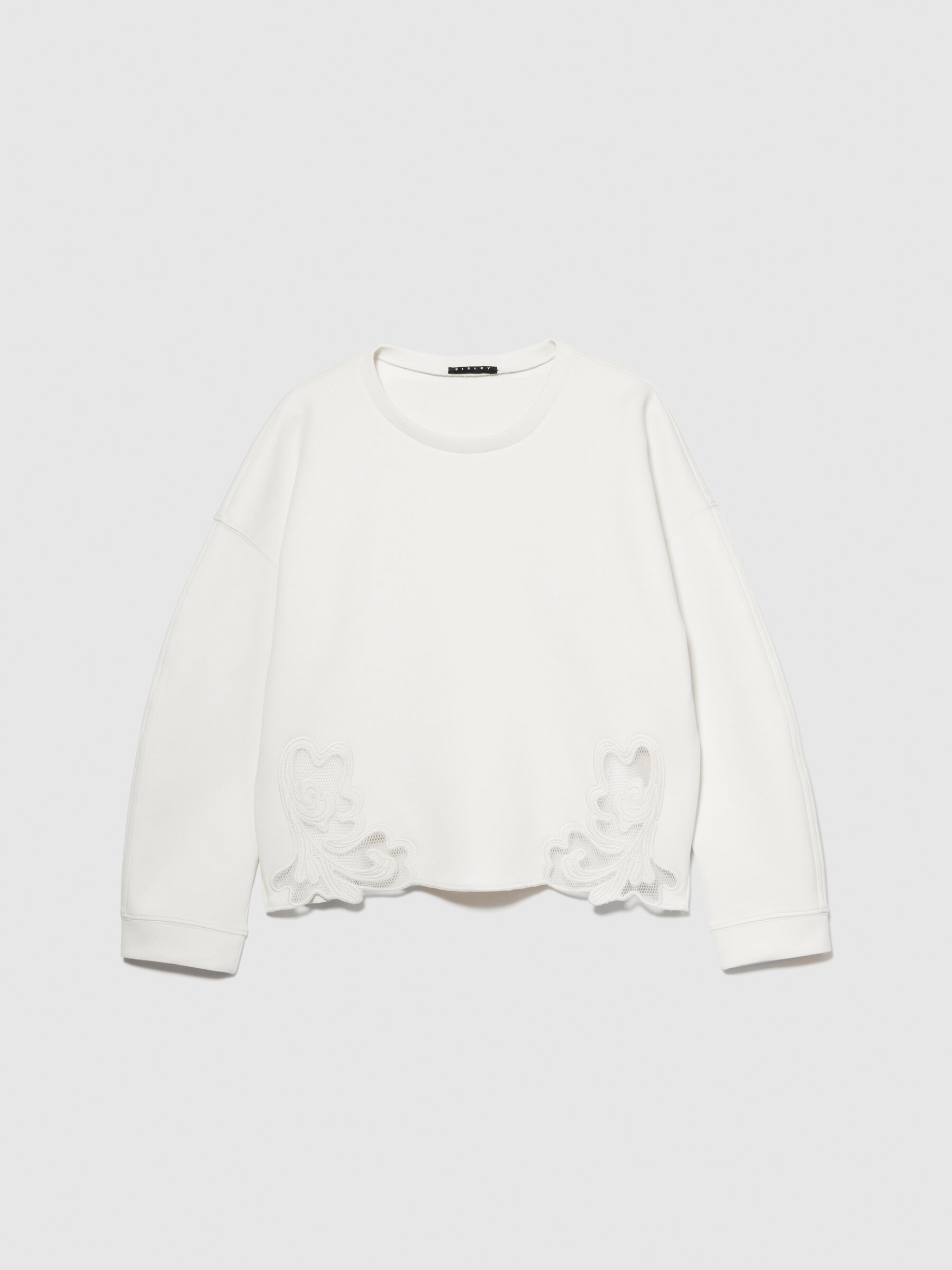 Sweatshirt with embroidery, Creamy White - Sisley