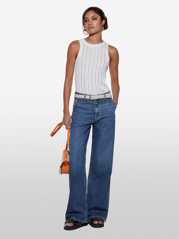 White slim fit tank top with ribbed knit - women's tops | Sisley