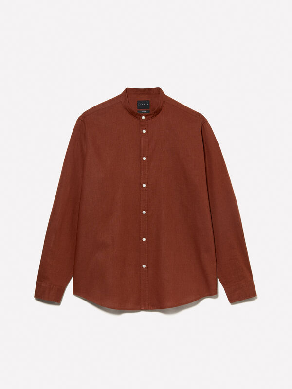 Dark brown Mandarin collar shirt - men's regular fit shirts | Sisley