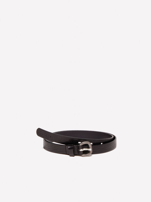 Black thin belt in 100% leather - women's belts | Sisley