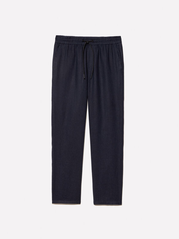 Dark blue 100% linen bermudas - men's joggers | Sisley