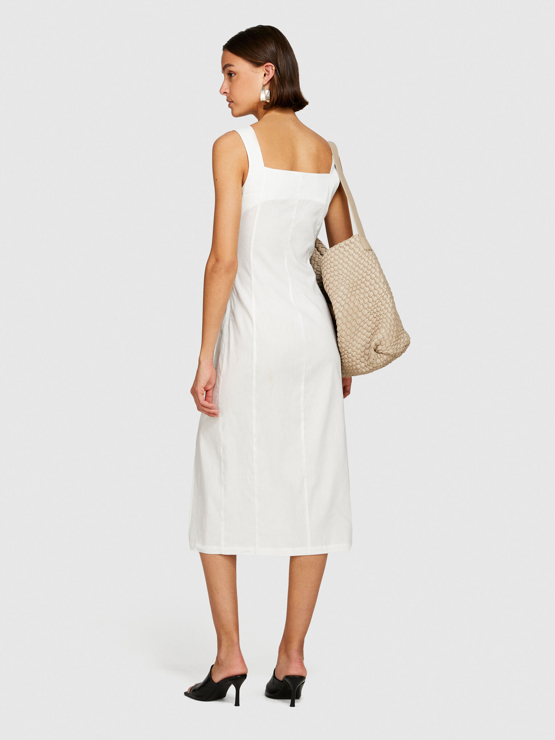 Fitted dress with slit, White - Sisley