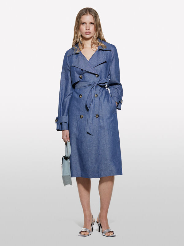 Double-breasted denim effect trench coat - women's trench coats & rain coats | Sisley