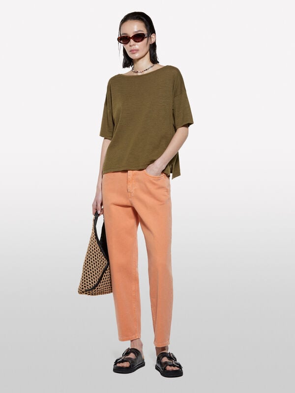 Military green oversized fit knit t-shirt Military green oversized fit knit t-shirt - women's short sleeve t-shirts | Sisley