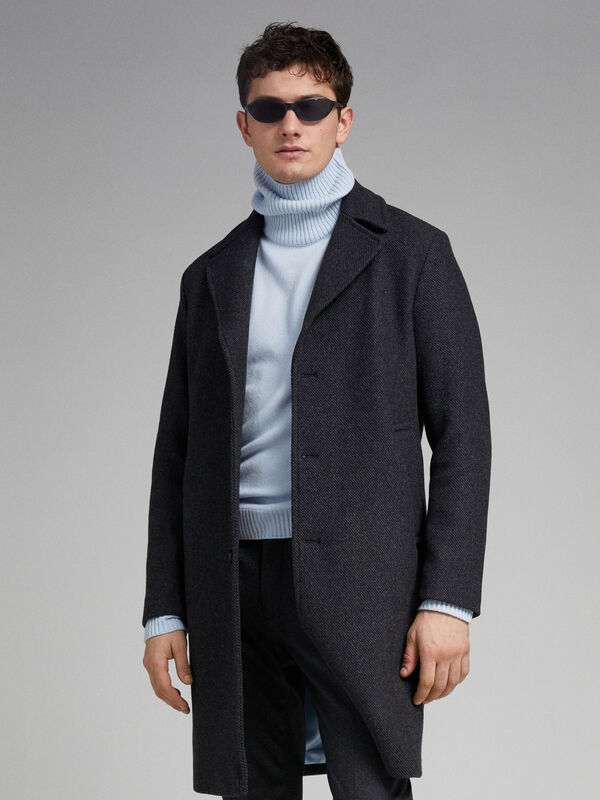 Light blue high neck sweater in wool blend - men's high neck sweaters | Sisley
