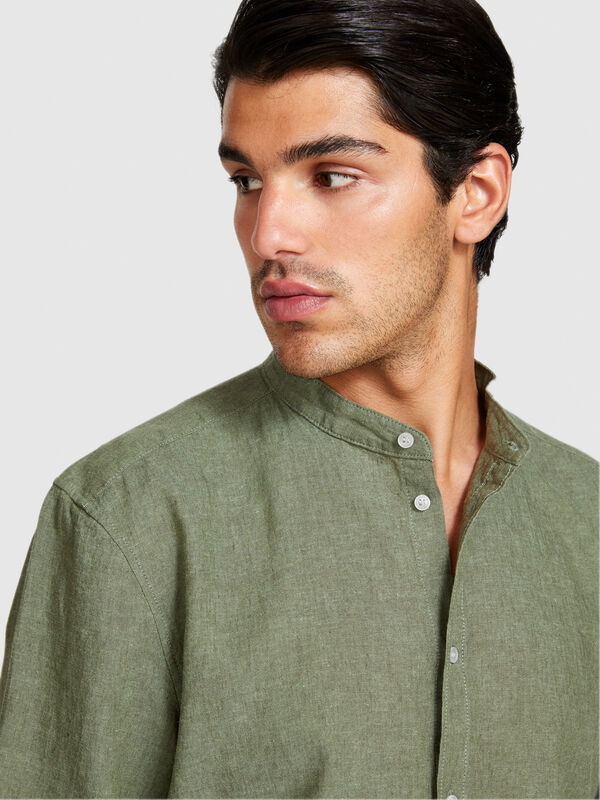 Mandarin collar shirt in linen blend - men's regular fit shirts | Sisley