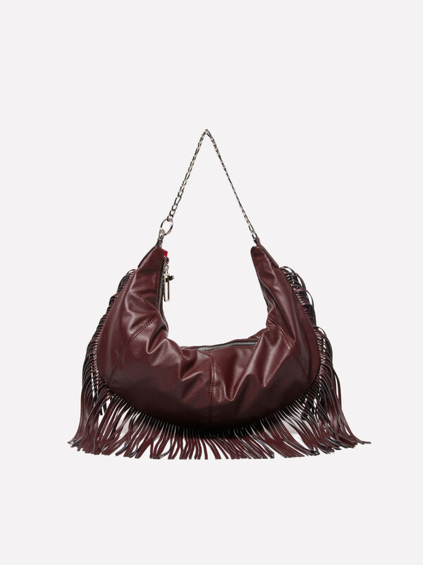 Burgundy bag with fringe - women's shoulder and crossbody bags | Sisley