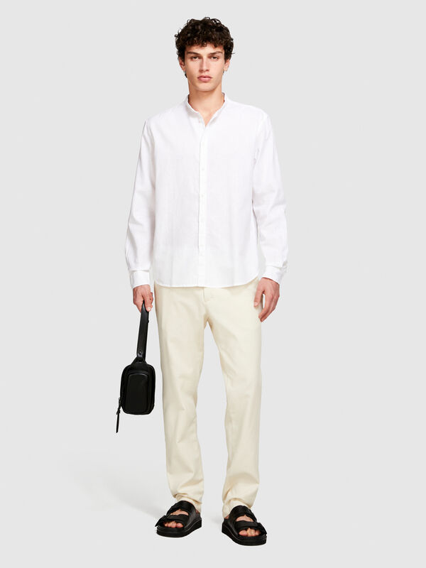 Mandarin collar shirt in linen blend - men's regular fit shirts | Sisley