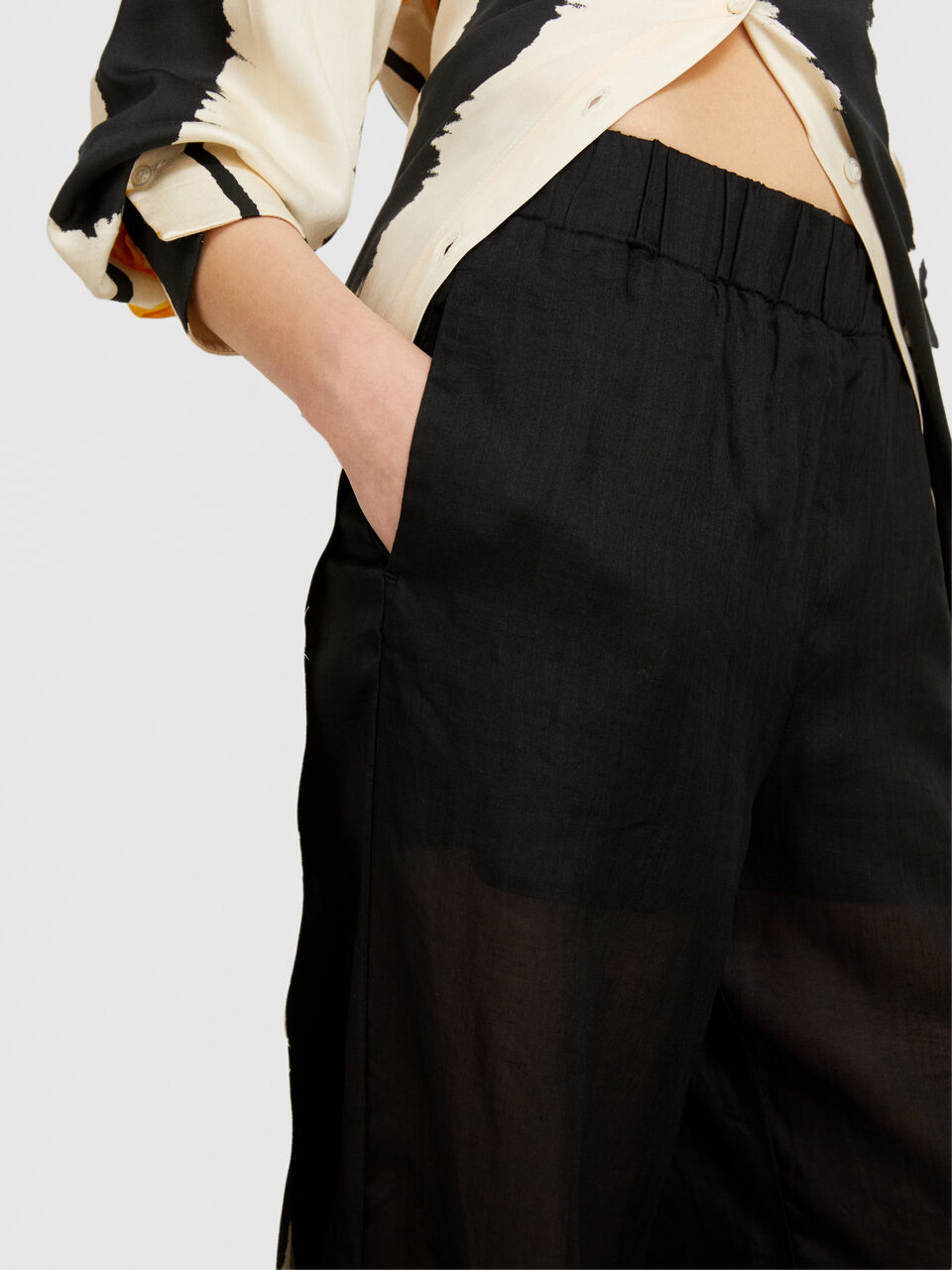 Flared ramie trousers Women image number null