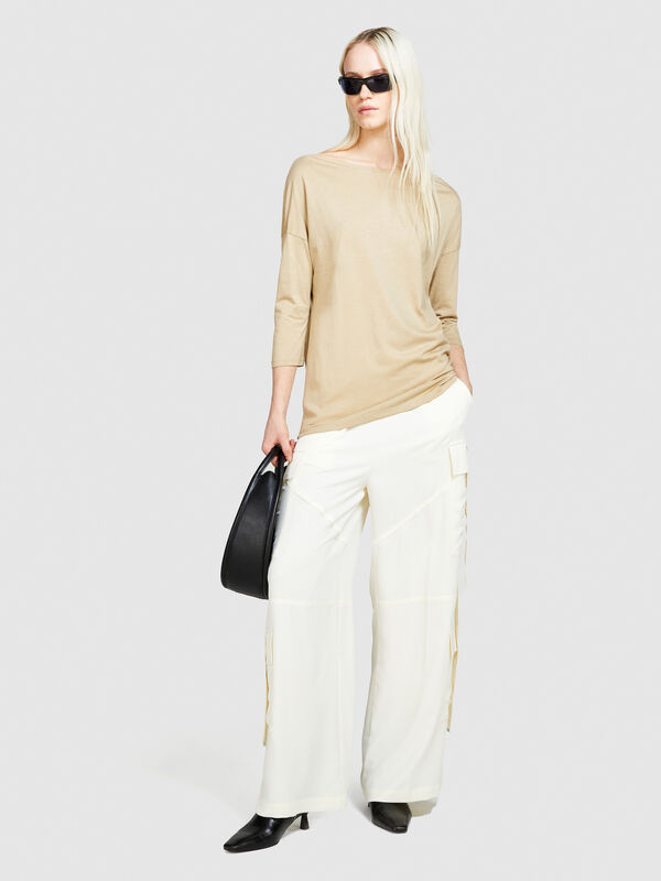 T-shirt with boat neck - women's long sleeve t-shirts | Sisley