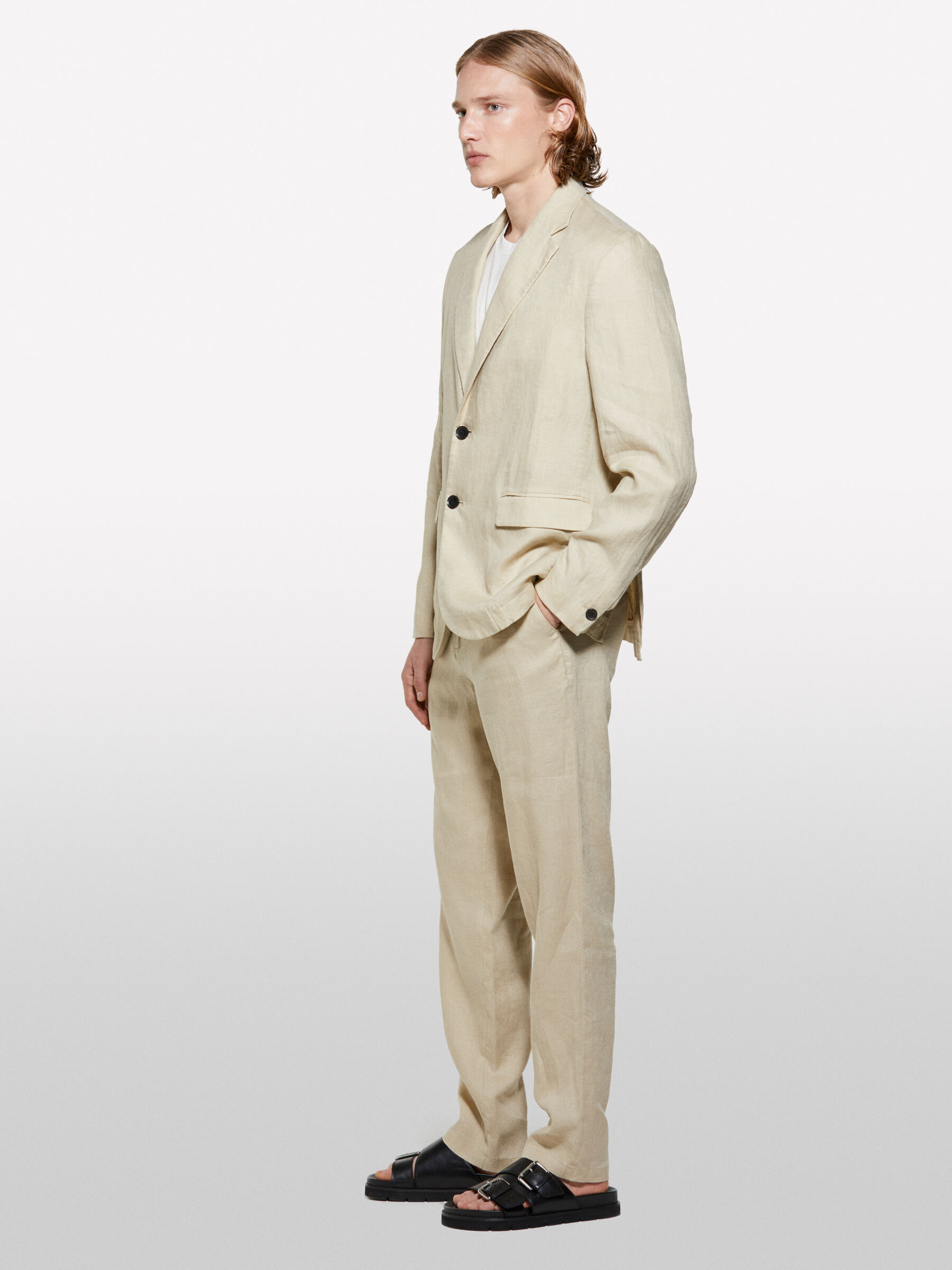 Sand beige 100% linen blazer, Beige - Sisley