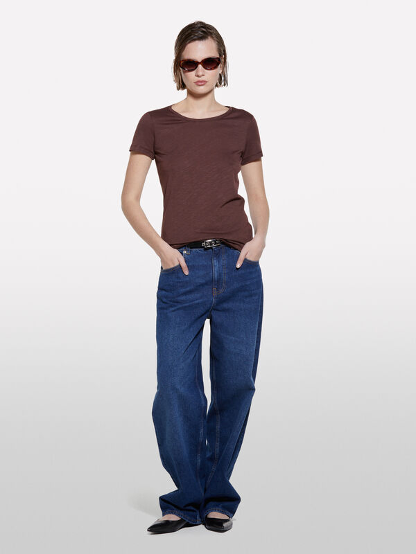 Brown crew neck t-shirt - women's short sleeve t-shirts | Sisley