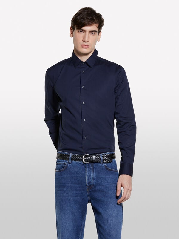 Dark blue slim fit shirt Dark blue slim fit shirt - men's slim fit shirts | Sisley