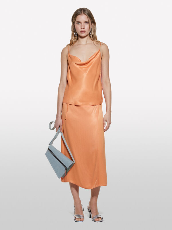 Orange satin top  - women's tops | Sisley