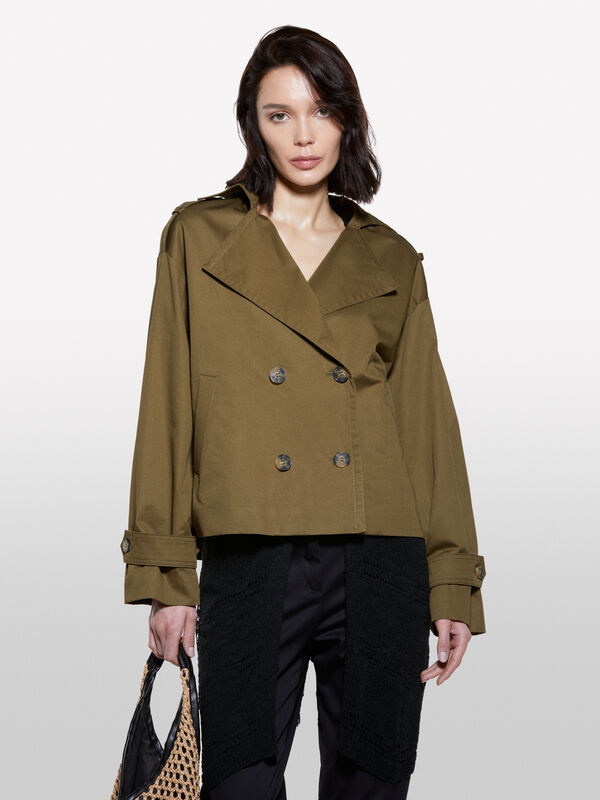 Military green short trench coat - women's trench coats & rain coats | Sisley