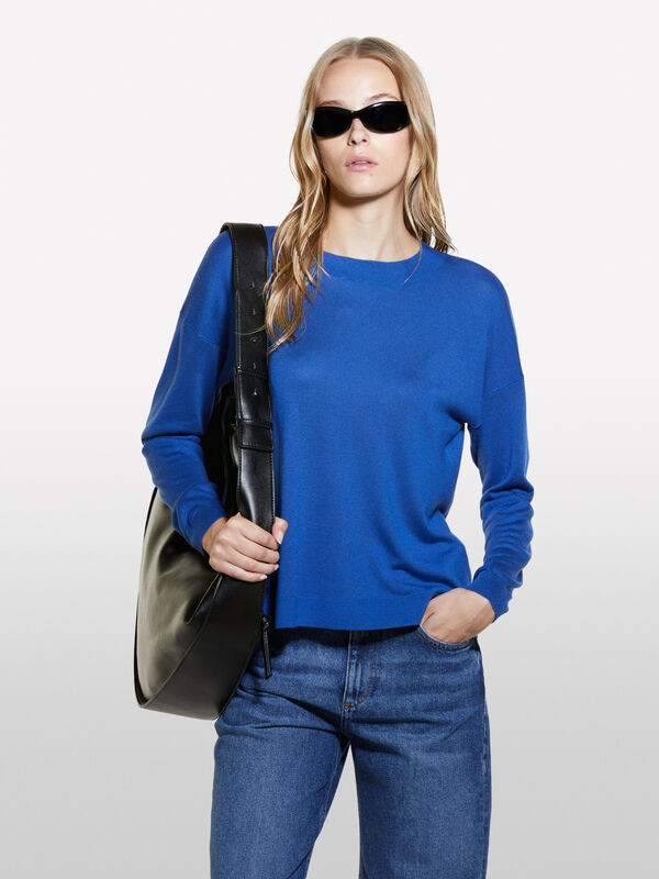 Blue top made of silk blend - women's crew neck sweaters | Sisley