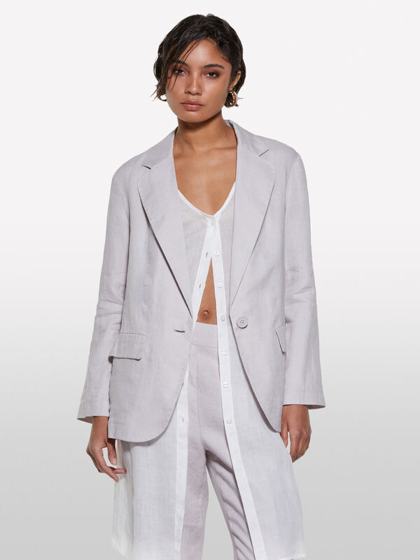 Gray 100% linen blazer - women's blazers | Sisley