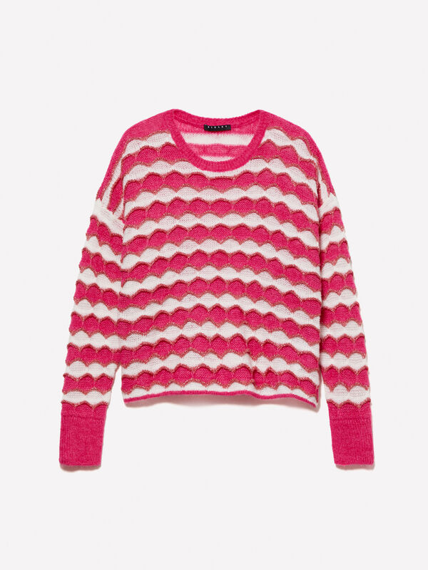 Cropped sweater with fuchsia and yellow lurex - girls' knitwear | Sisley Young