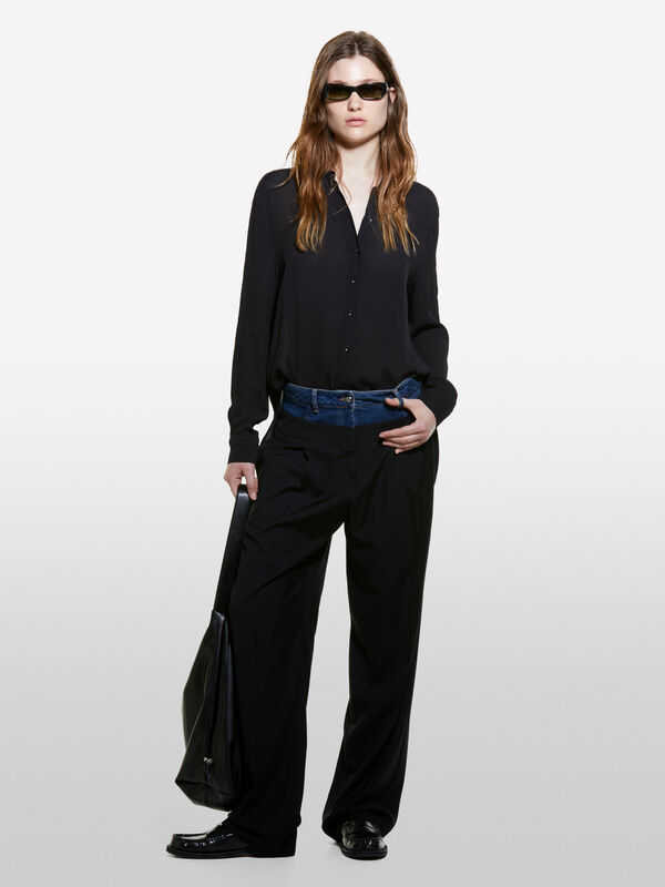 Black oversized fit shirt in 100% viscose - women's shirts | Sisley