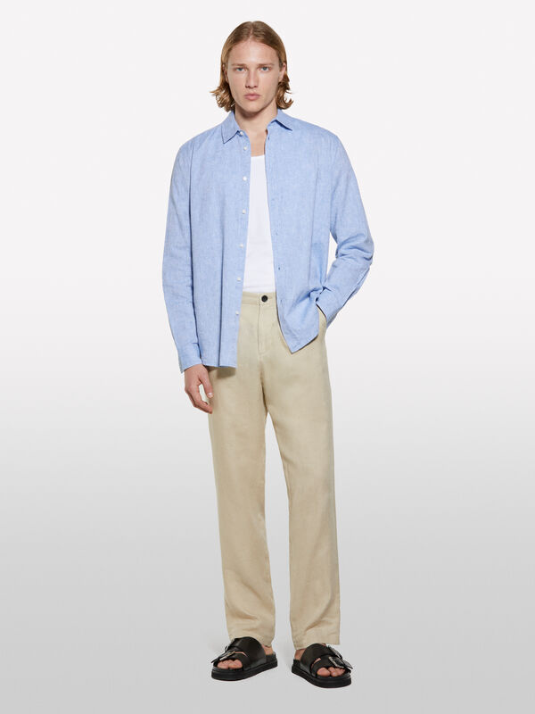 Light blue linen blend shirt - men's regular fit shirts | Sisley