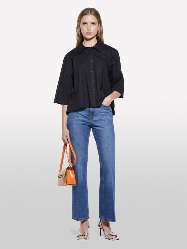 Black cropped shirt with creases - women's shirts | Sisley