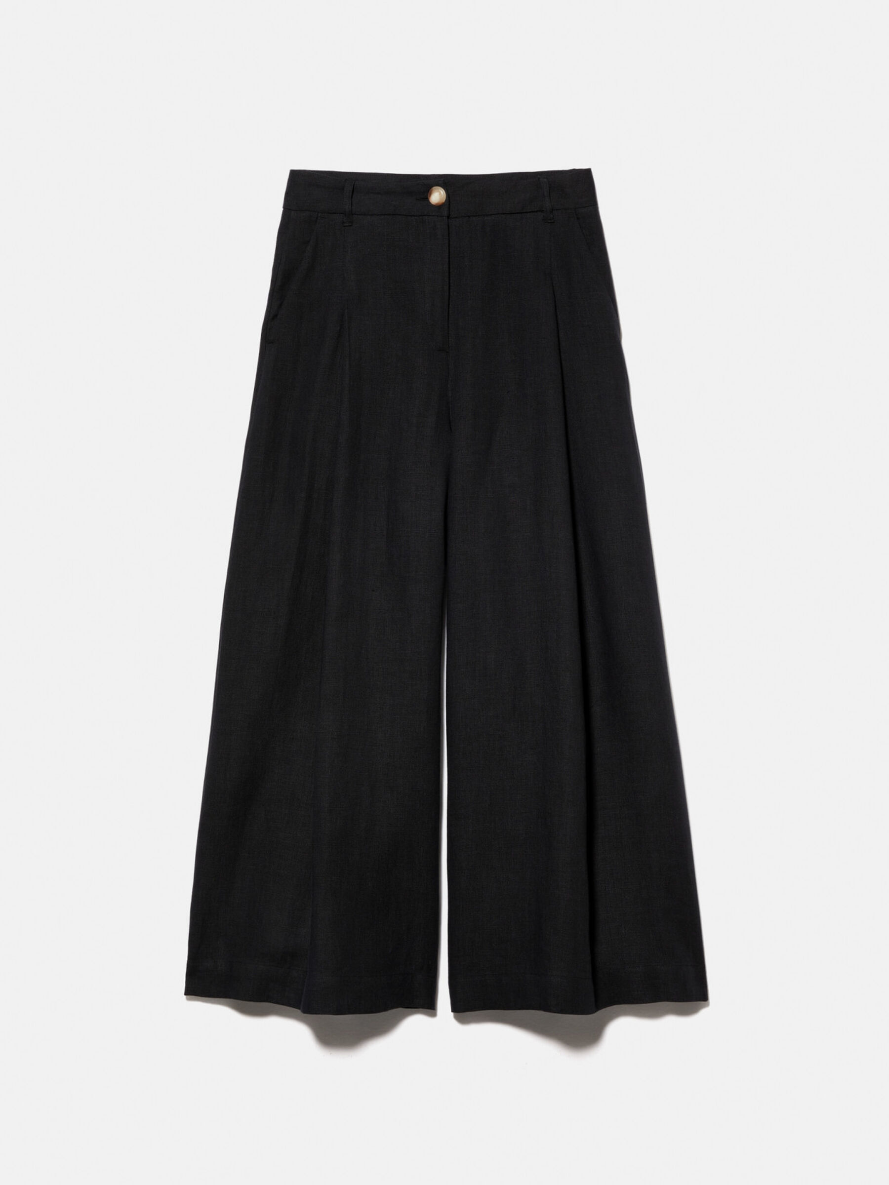 Wide leg trousers in linen, Black - Sisley