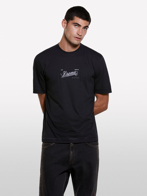Black t-shirt with print - men's short sleeve t-shirts | Sisley