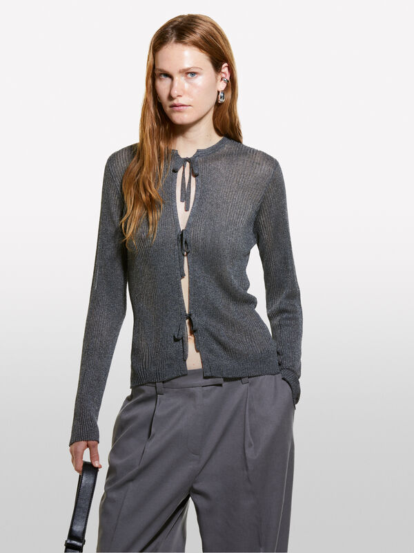 Dark gray cardigan with laces - women's cardigans | Sisley