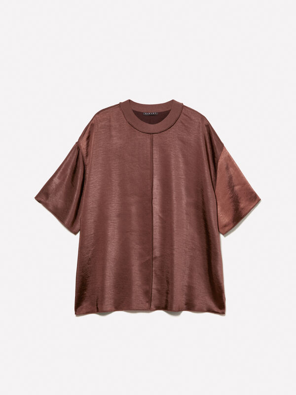 Dark brown oversized satin blouse - women's blouses | Sisley